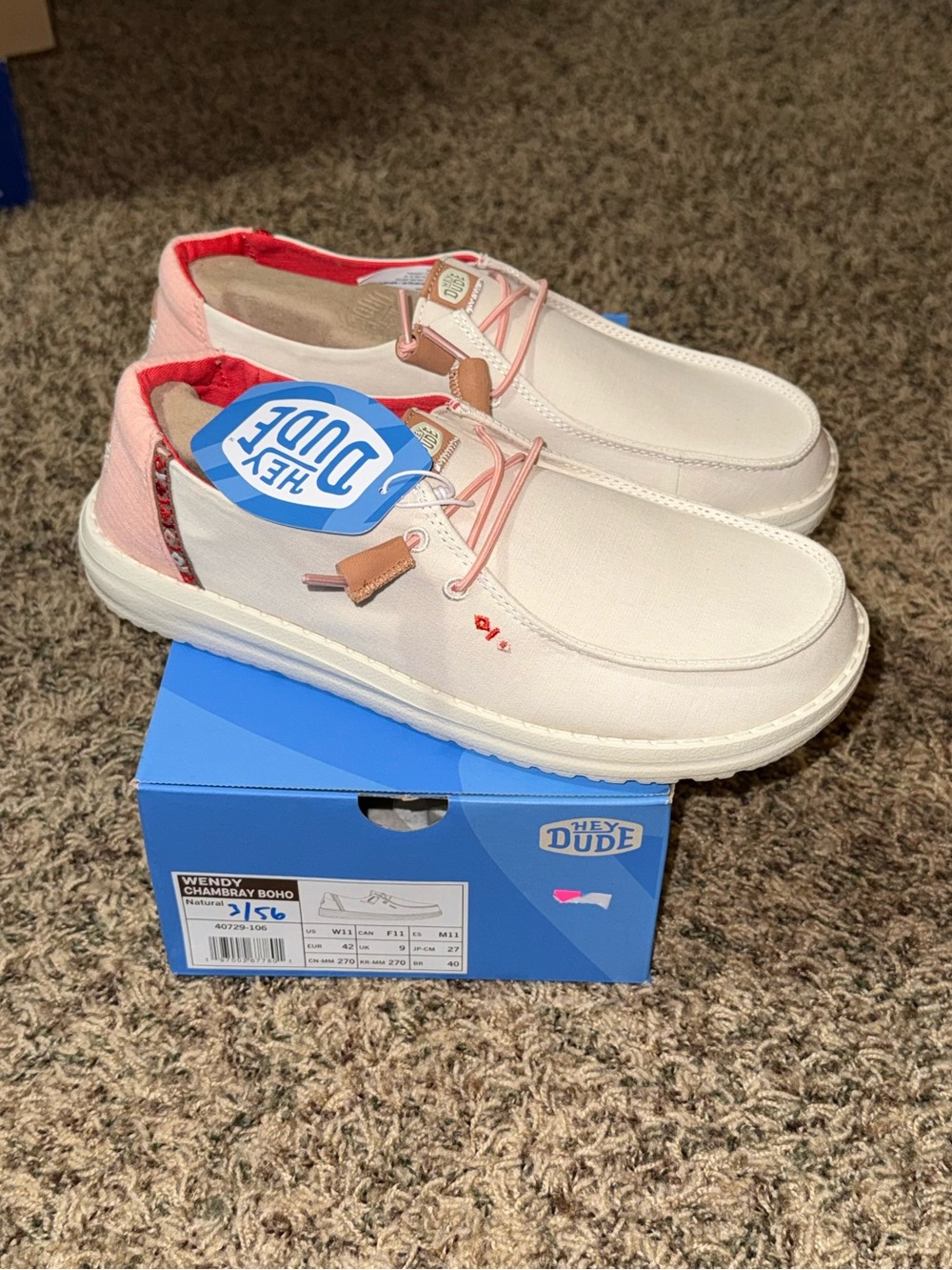 Hey Dude Wendy Chambray Boho Women's Size 11 Slip On Shoes Natural Beige